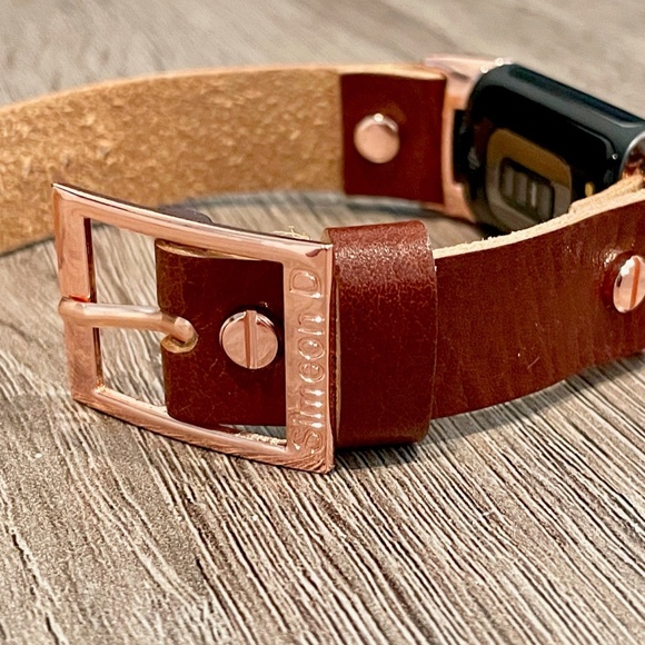 Brown Grain Leather Strap Fitbit Charge 5 Band Rose Gold Jewelry Women Bracelet - Picture 5 of 8